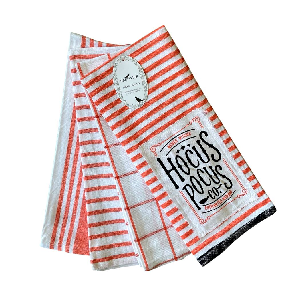 4pc Halloween HOCUS POCUS Kitchen Towels 18x28 Orange White Black New